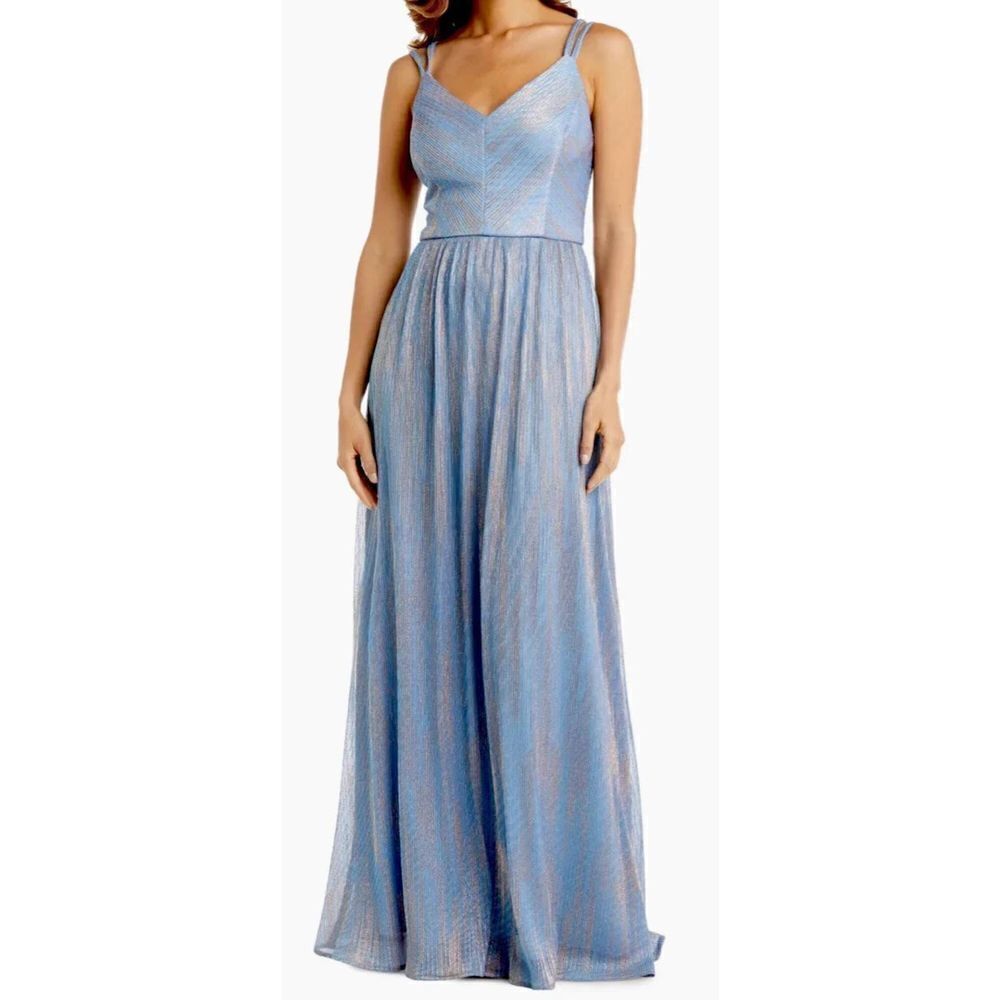 Nightway R&M Richards Women's Long Shimmer Double Strap V Front Dress Size 8P